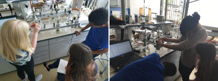 Two photos of people working in laboratory